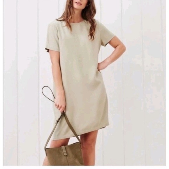 Jenni‎ Kayne Palmer Crepe T-shirt Dress Willow Tan Womens XS Quiet Luxury - Picture 2 of 7
